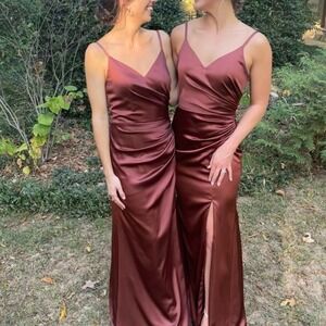 Revelry RORY Satin Ruched MAXI Dress CINNAMON ROSE WOMEN 10 WEDDING FORMAL‎